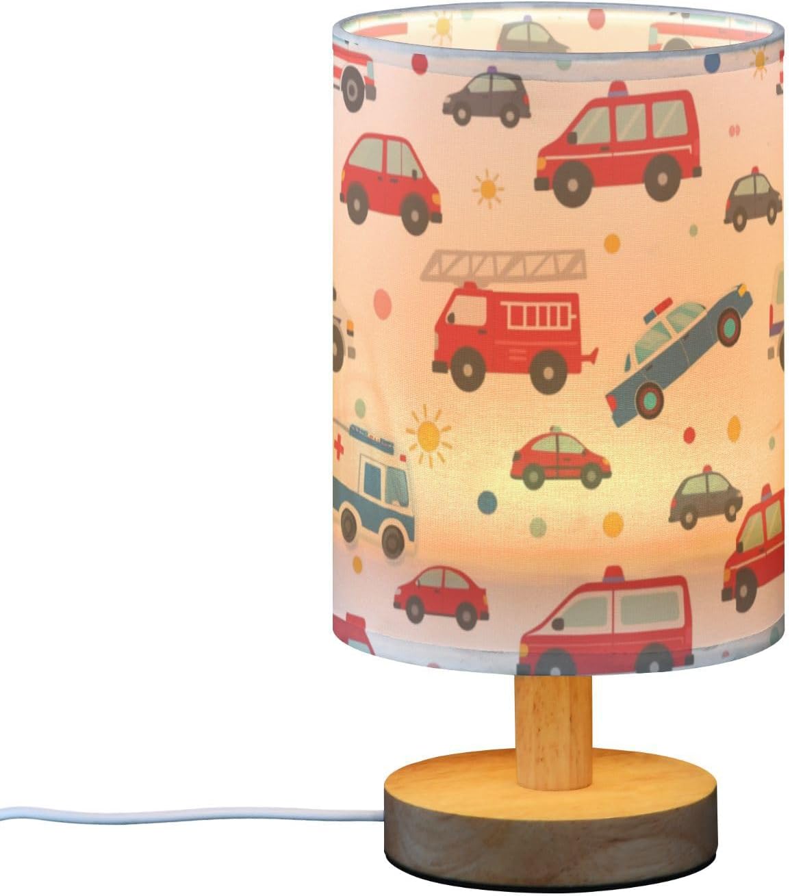Fire Truck Police Ambulance Car Table Lamp for Bedroom Bedside Lamp Desk Lamps Cylinder Nightstand Lamp for Living Room Office Decor