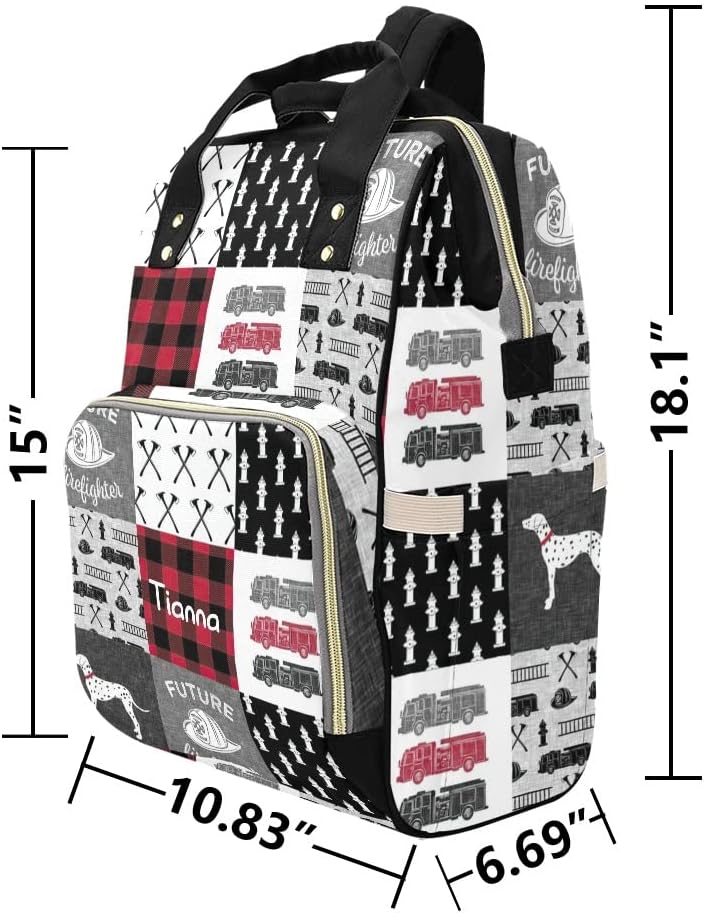 Firefighter Dog Fire Engine Plaid Diaper Bags with Name Waterproof Mummy Backpack Nappy Nursing Baby Bags Gifts Tote Bag for Women