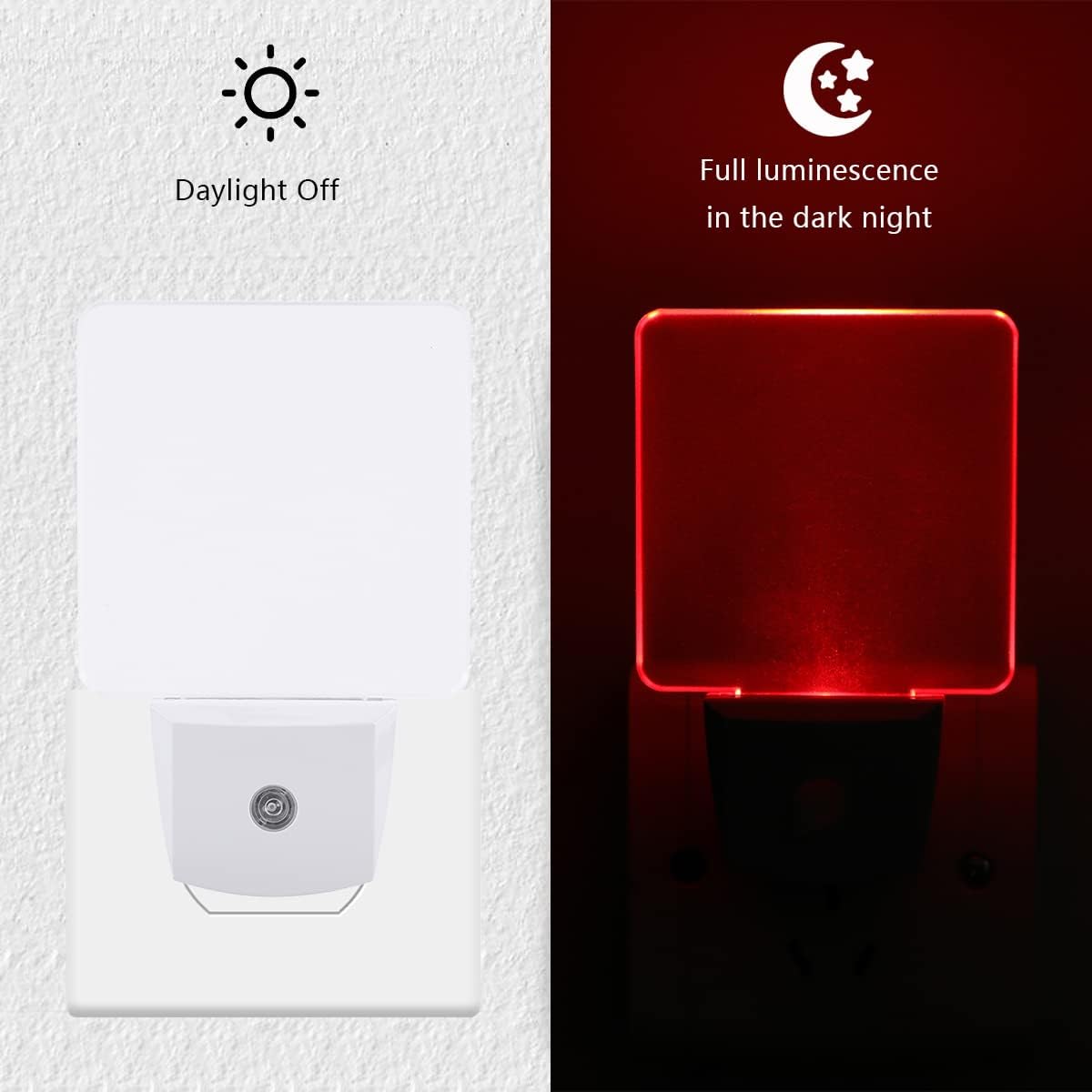 KINUR Red Night Light,2 Pack LED Night Lights Plug into Wall with Dusk to Dawn sensors, Plug in Night Lights for Kids Room, Bedroom, Bathroom, Baby Nursery,Stair Lights, Hallway Light, Daylight