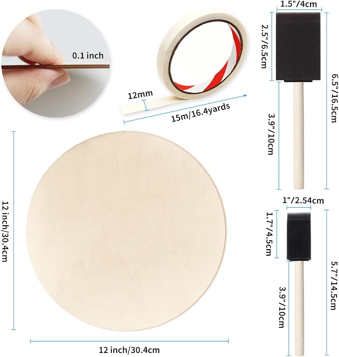 12 Inch Unfinished Wood Circles, 4 Pack Blank Wood Rounds
