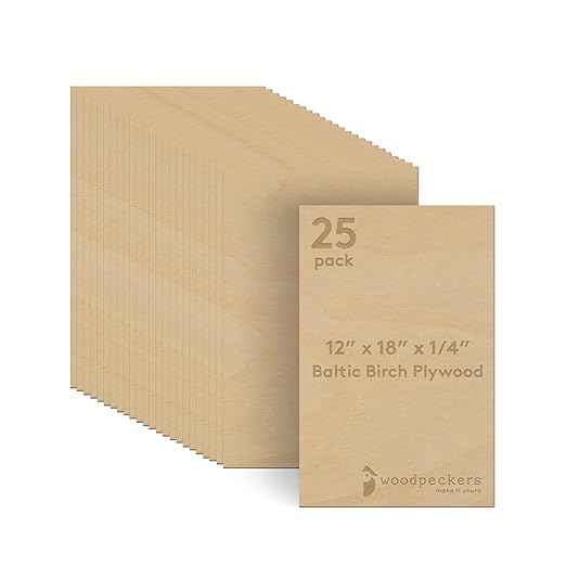 6 mm Baltic Birch Plywood 1/4 x 12 x 18 Inch, Box of 25 B/BB Grade Craft Wood
