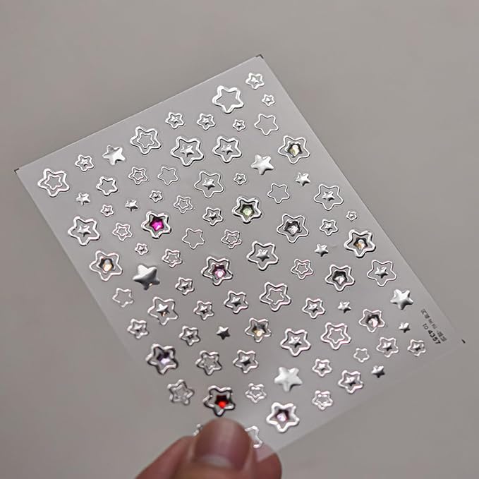 Star Nail Art Stickers Silver Star 5D Embossed Nail Decals