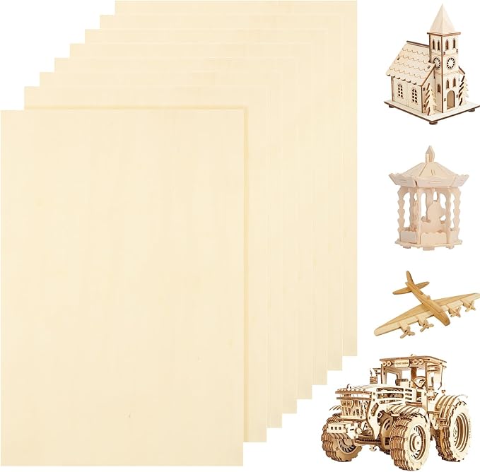 8 Pack Basswood Sheets for Crafts