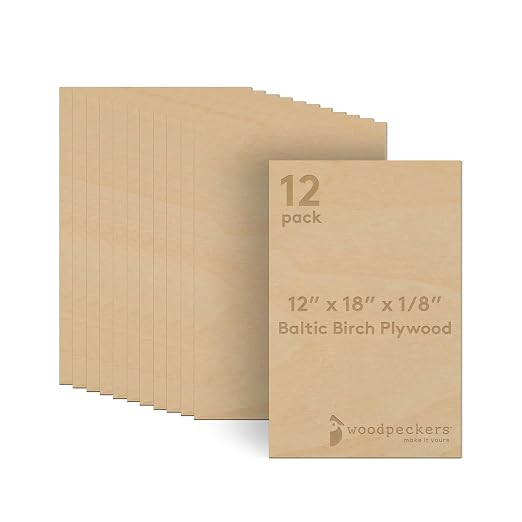 3 mm Baltic Birch Plywood 1/8 x 12 x 18 Inch, Box of 12 B/BB Grade Craft Wood