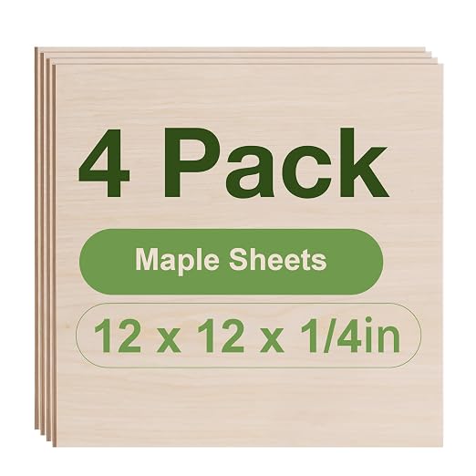 Rowood 4 Pack Maple Plywood 1/4, 6mm Thick Unfinished Wood