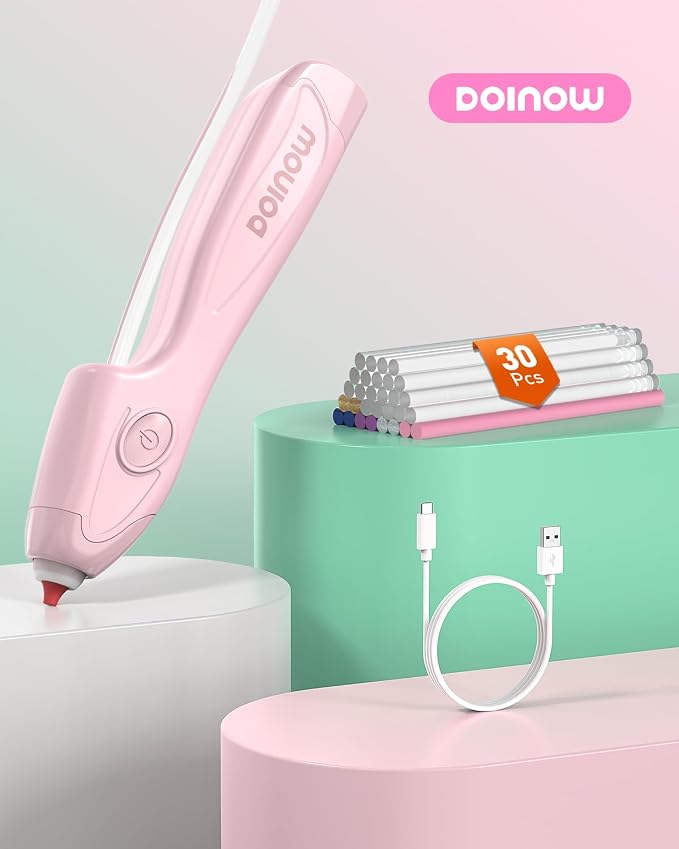 Pink Hot Glue Gun Cordless & Rechargeable, Auto Dispensing Mini Hot Glue Gun