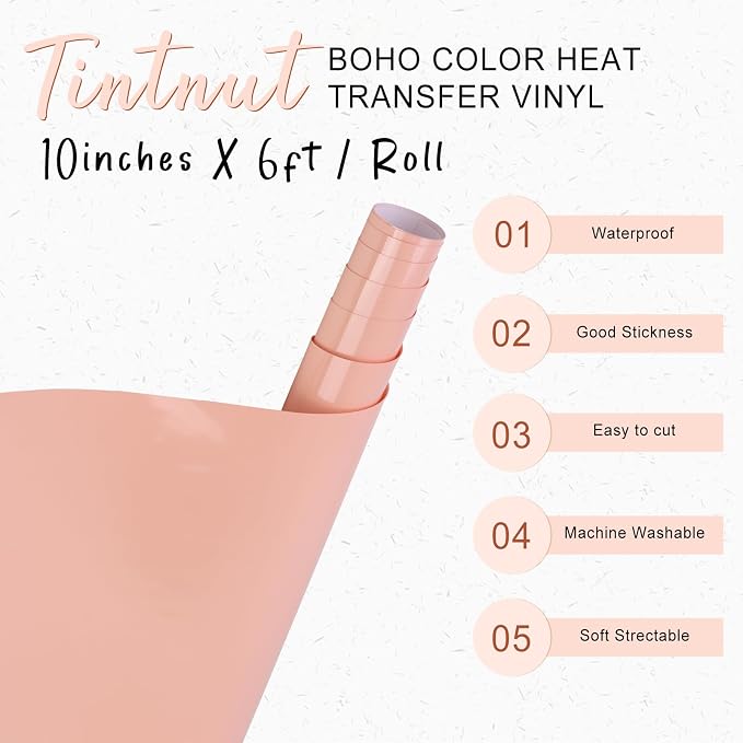 Tintnut Peach Heat Transfer Vinyl, 10inx6ft Iron on Vinyl | Neutral boho PU HTV