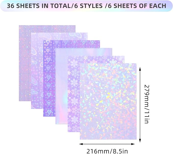36 Sheets Holographic Laminate Sheets Clear Self Adhesive Sticker Paper |