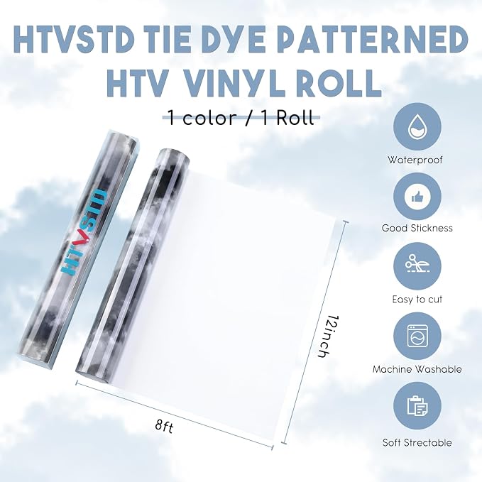 HTVSTD Black Tie Dye HTV Heat Transfer Vinyl 12×8ft Iron on Vinyl | Tie Dye