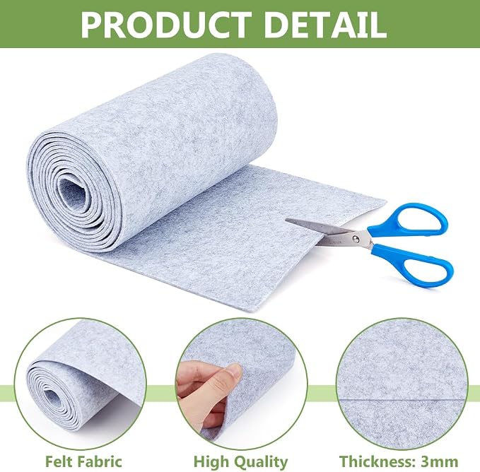 BENECREAT 118x9.4Inch Light Gray Felt Roll, Fabric Sheets Soft Woven Nonwoven