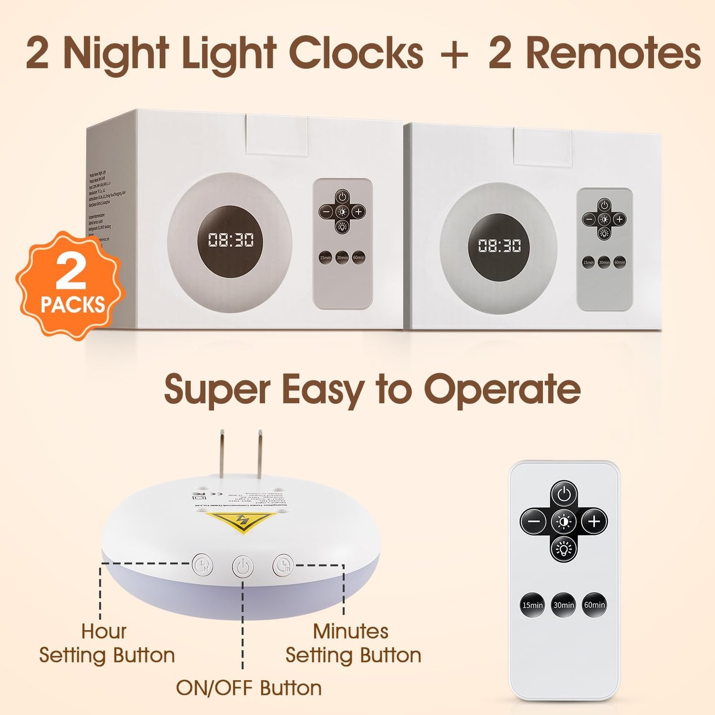 【2 PACK】 Bathroom Clock,10 Levels Dimmable+3 Light Colors+Remote Shower Clock+Bathroom Night Light, 90 Lumen Shower Timer+Light Timer, Aora Night Light, Nightlight Plug in Night Lights for Wall Socket