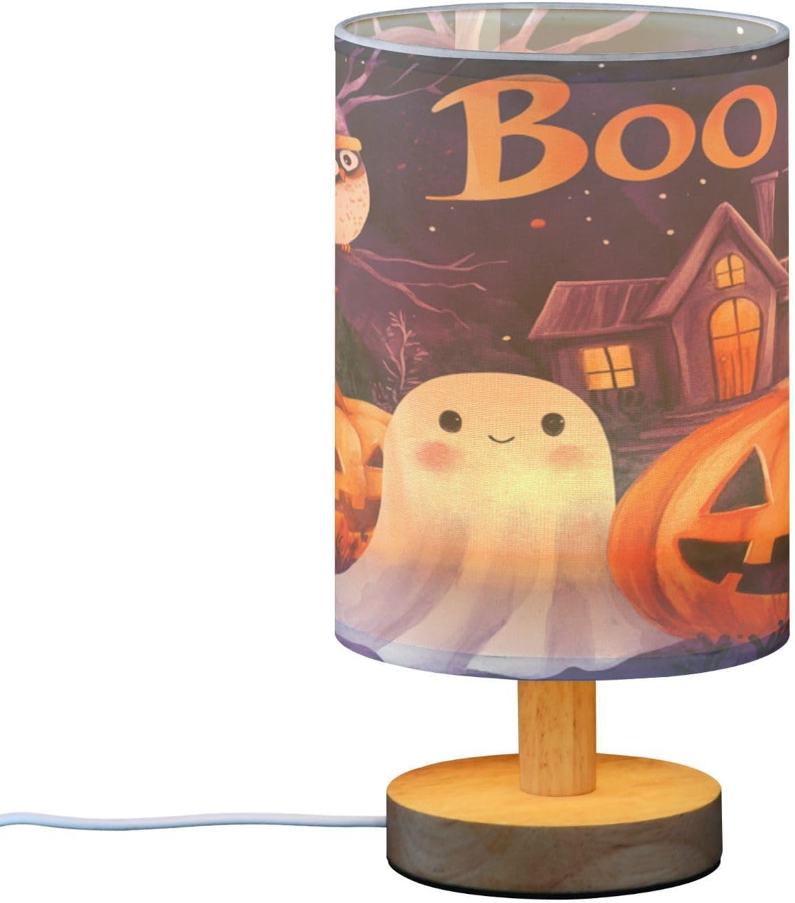 Halloween Ghost Pumpkin Table Lamp Bedroom Bedside Night Reading Desk Lamps Bat Owl Cylinder Nightstand Sleeping Light Lamp for Kids Living Room Office Decor