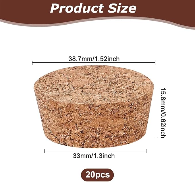 BENECREAT 20Pcs Wooden Tapered Cork Plugs, BurlyWood Soft Wood Corks