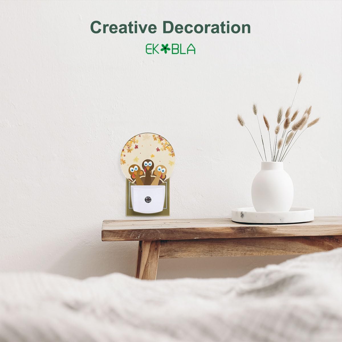 EKOBLA Thanksgiving Day Turkey Nightlight Autumn Red Maple Leaf LED Night Light Plug into Wall with Dusk to Dawn Light Sensor for Bedroom Living Room Kitchen