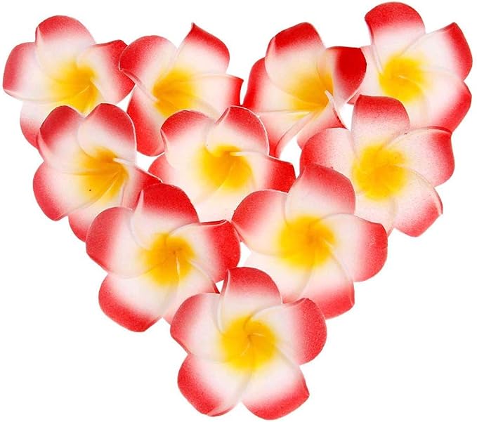 Pursuestar 100Pcs Red Foam Hawaiian Frangipani Artificial Plumeria Flower