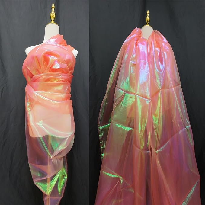 Orange Red Iridescent Organza Fabric