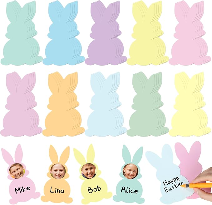 Funrous 80 Pcs Easter Bunny Cutouts Pastel Rabbit Shape Paper Cutouts Easter