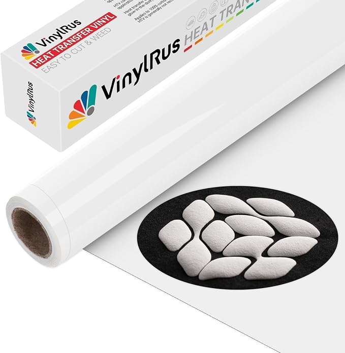 VinylRus Puff Heat Transfer Vinyl-12” x 5ft White Heavy Duty Puff Iron on Vinyl