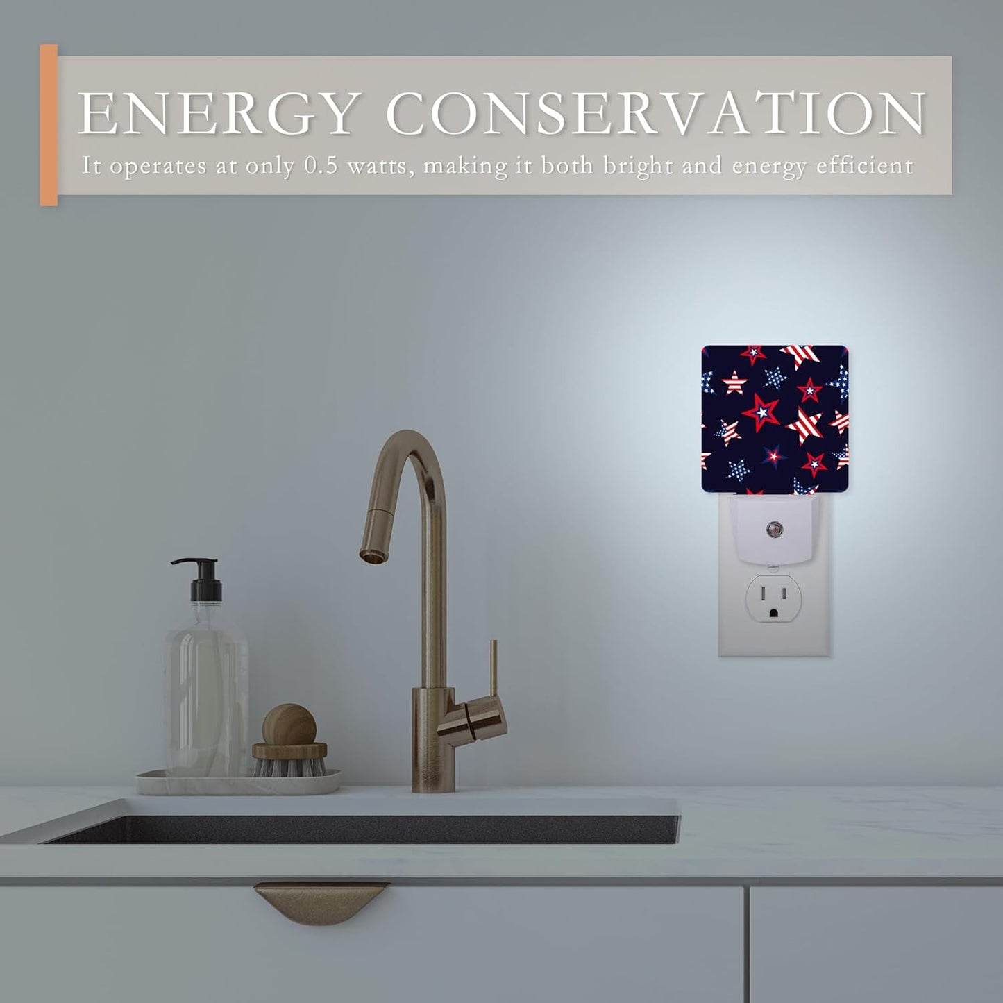 American Stars Night Light - Plug into Wall, USA Flag Night Light with Dusk to Dawn Sensor for Kids, Rooms, Hallways, Kitchens, Bathrooms, Nurseries, Stairs