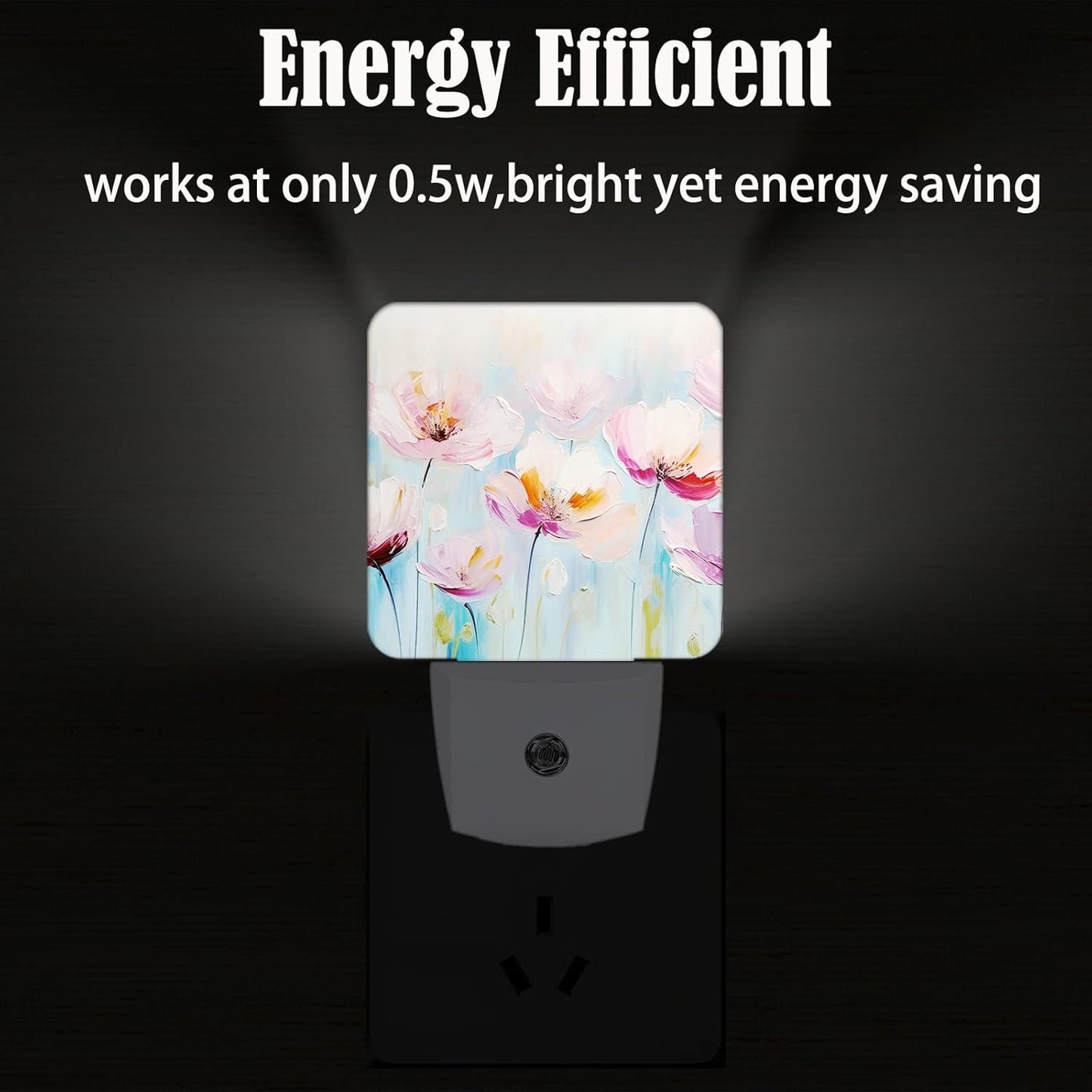 Oil Pink Flowers Night Light,Plug-in Night Lights with Dusk to Dawn Sensor for Stairway,Hallway,Bedroom Sleep Friendly Ideal for Women/Girls/Boys Gift,0.5w