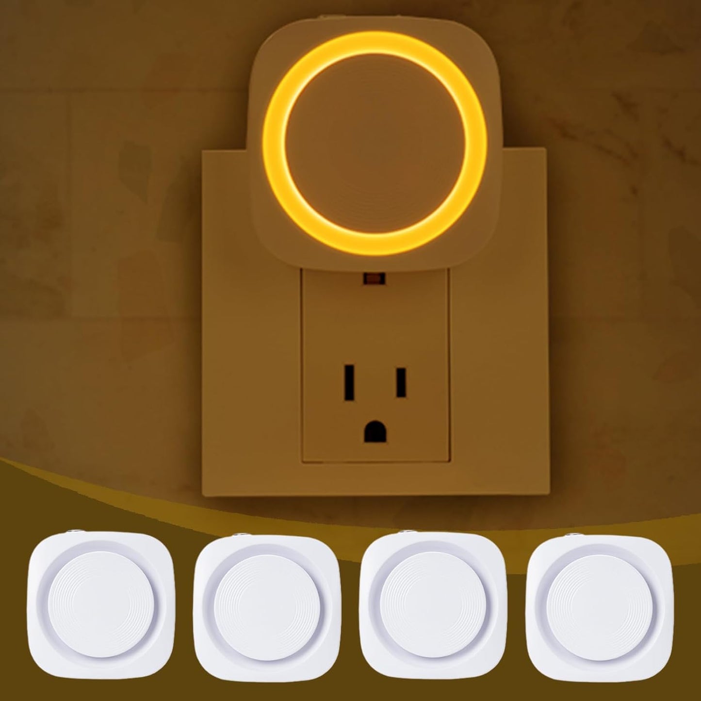 LED Night Lights Plug in to Wall,[4-Pack]Plug in Night Light,Auto Dusk to Dawn Sensor,Dimmable night light, energy efficient night lights,Soft Glow for Nursery,Bathroom,Hallway,Bedrooms,Amber