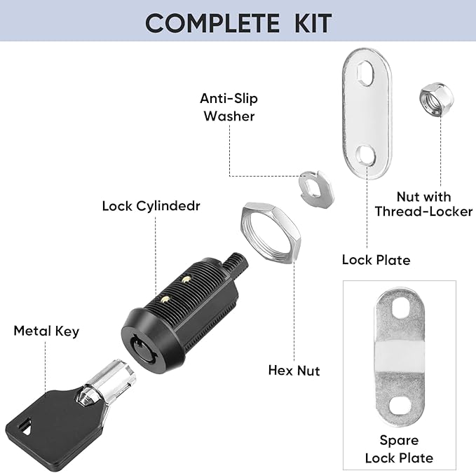 PTEROMY 12 Pack Cabinet Lock with Keys, 1-1/8'' Heavy Duty Tubular Cam Lock for RV Compartment Storage Locks, Full Set of RV Cam Locks (Black, 1-1/8'', 12 Pack)