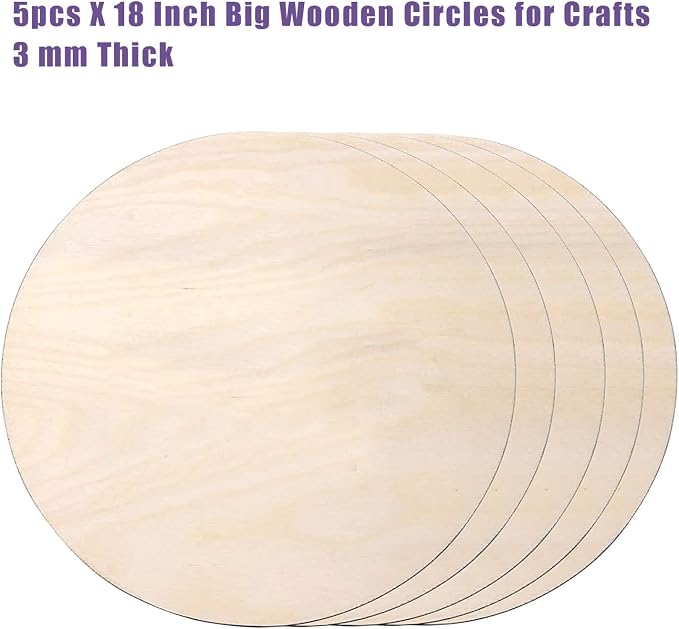 5PCS 18Inch Wood Circles for Crafts, Cutouts Blank Round Wood Slice Unfinished