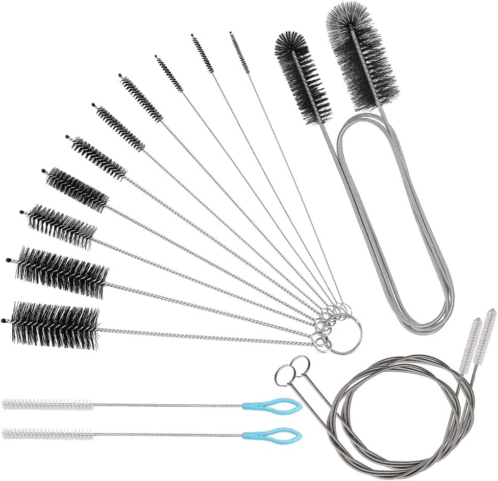 Bytron 15pcs Long Pipe Cleaner Set, Extra Long Flexible Tube Cleaning Brush Fridge Cleaning Tool Stainless Steel Straw Nylon Cleaning Brush in Different Size White