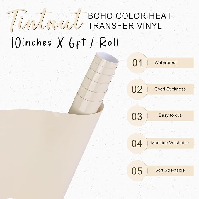 Tintnut Sand Shell Beige Heat Transfer Vinyl, 10inx6ft Iron on Vinyl | Neutral