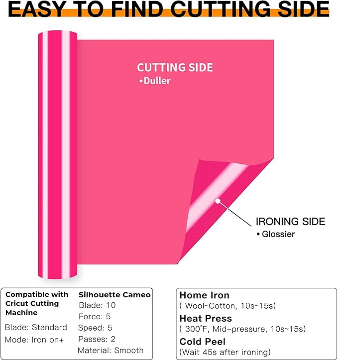 HTVRONT Heat Transfer Vinyl Neon Pink HTV Rolls, Heat Transfer Vinyl