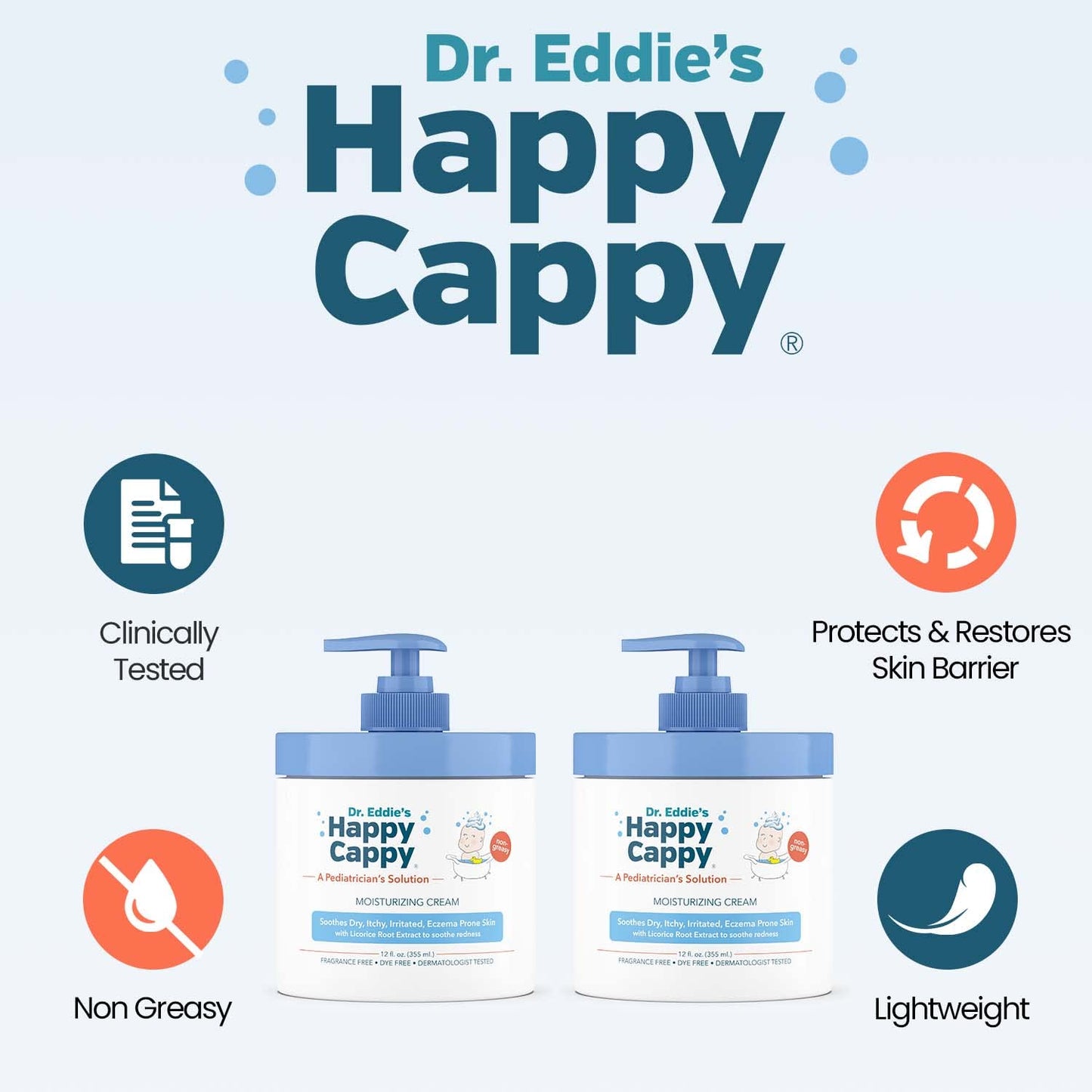 Happy Cappy Dr. Eddie's Moisturizing Cream - Baby Eczema Cream, Eczema Lotion for Kids, Pediatrician-Formulated, Gentle, Paraben Free, Hypoallergenic, Soothes Dry Skin - 12 Fl Oz (Pack of 3)