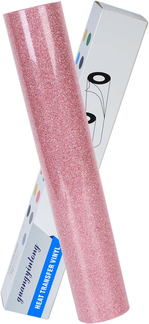 guangyintong Heat Transfer Vinyl Glitter Pink HTV Rolls, Glitter HTV Vinyl