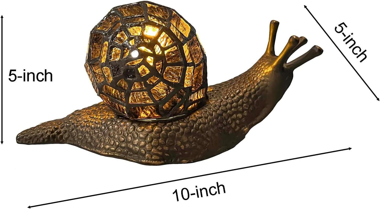 Bieye L10980 Land Snail Tiffany Style Stained Glass Accent Table Lamp for Home Decoration (Amber, 10" D x 5" W x 5" H)