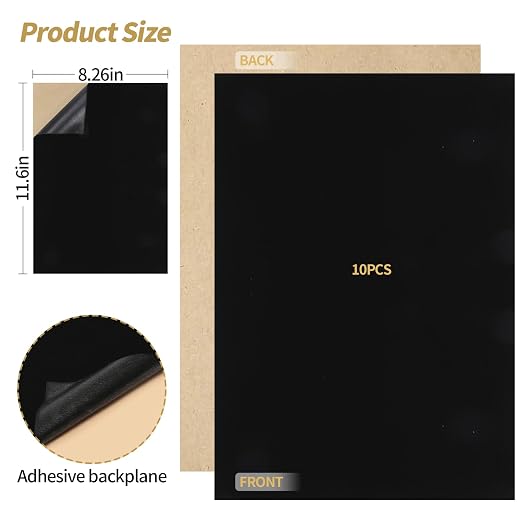 10PCS Black Felt Sheets with Self-Adhesive Backing, Soft Felt Fabric, Durable