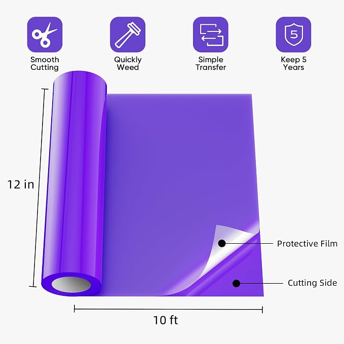 Purple Permanent Vinyl for Cricut Cutting Machine, Waterproof, Durable Purple