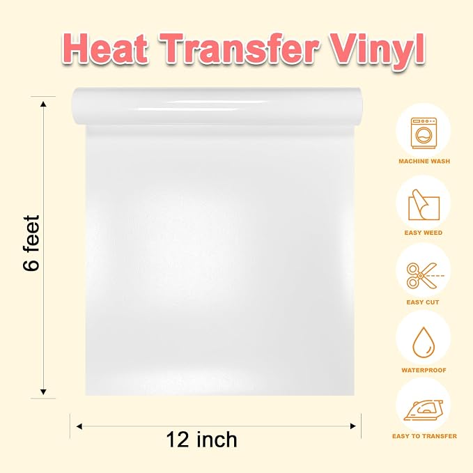 DUEUIOE White Puff Vinyl Heat Transfer 12Inch x 6Ft, Puff Htv
