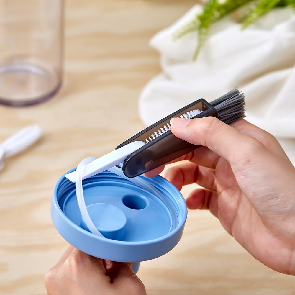 3 in 1 Cleaning Brush, Portable Stainless Steel with Nylon Bristle Cleaner Ergonomic, Lightweight Design for Effective Cup and Bottle Scrubbing Compact Tool for Quick Rinsing, Black