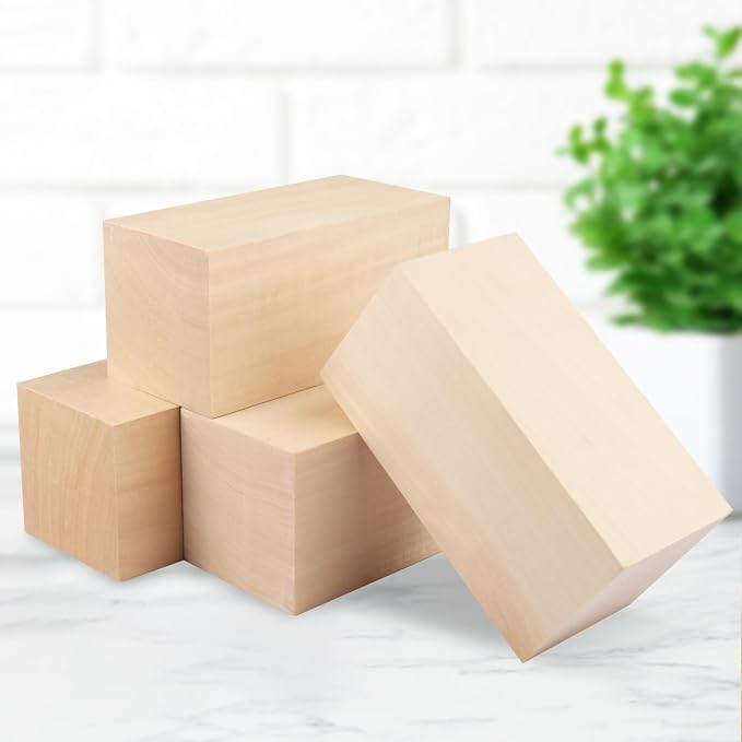 4 Pack Basswood Carving Blocks, Soft and Smooth, Easy Whittling and Carving