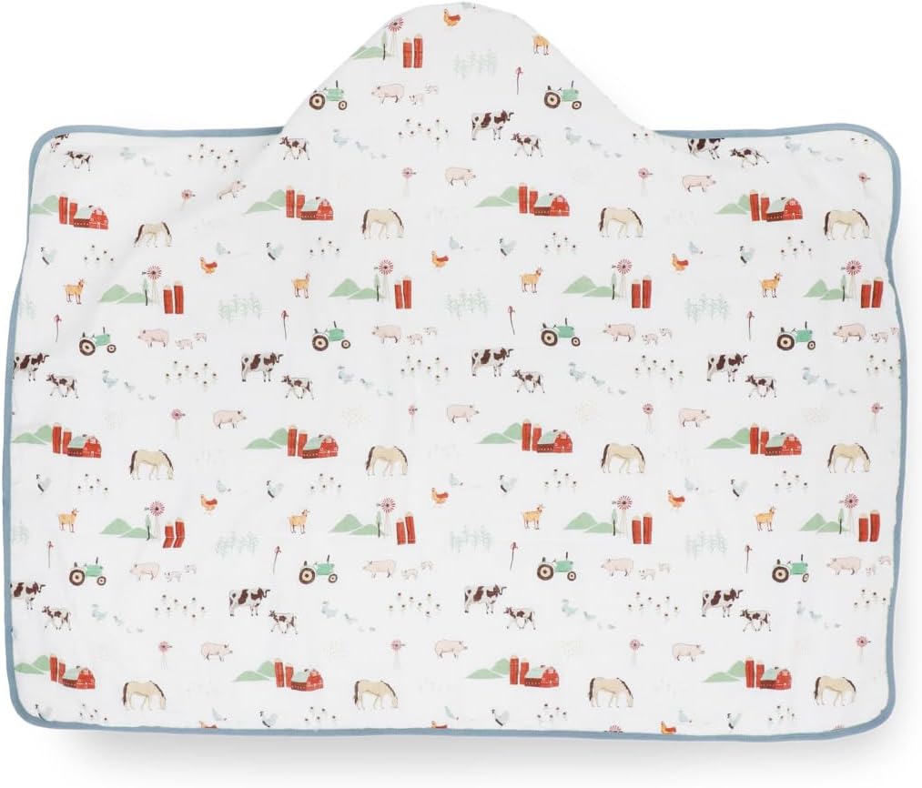 Little Unicorn Premium Hooded Bath Towel| Absorbent Cotton & Terry Blend | Larger Size, 1-6 Years (Farmyard)