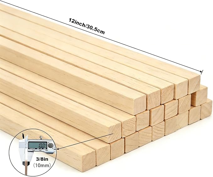 20PCS Square Wooden Dowels, 3/8" X 3/8" X 12"Square Dowels | Beautifully