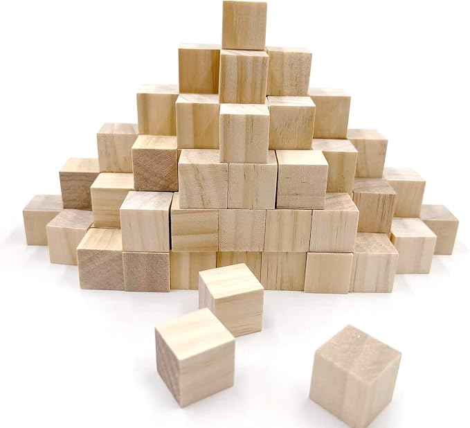 Wood Blocks for Crafts, Unfinished Wood Cubes, 2 cm Natural Wooden Blocks
