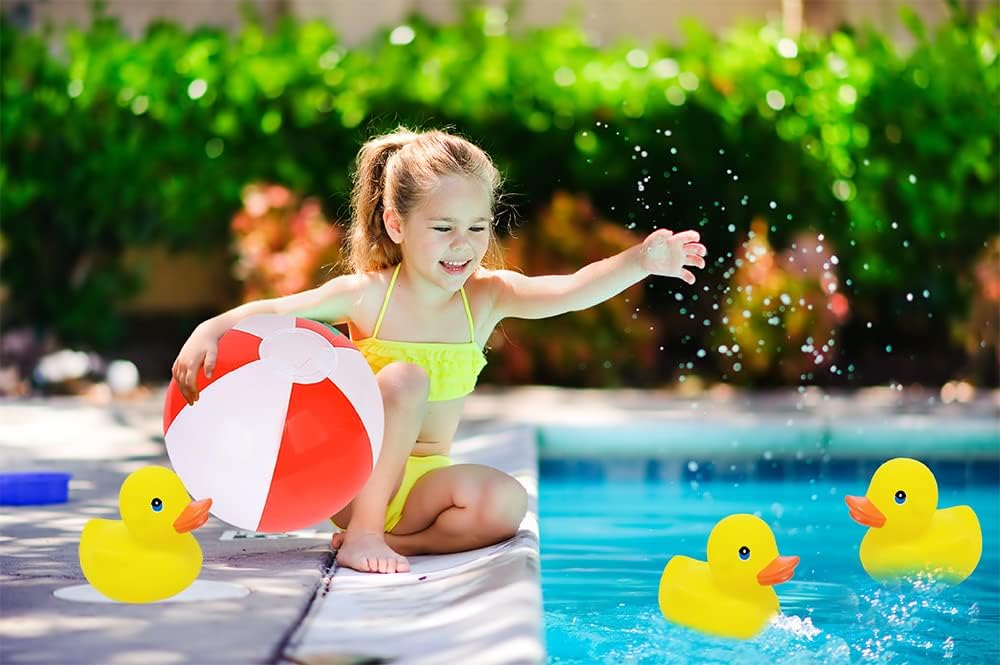 Yellow Rubber Duck Toy Duckies for Kids, Bath Birthday Gifts Baby Showers Classroom Incentives, Summer Beach and Pool Activity, 3.5" Inch (4-Pack)