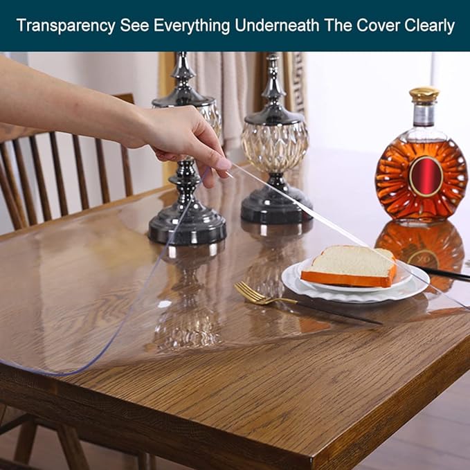Wadrac Thick Round Furniture Table Protector Clear Plastic Tablecloth Wipeable