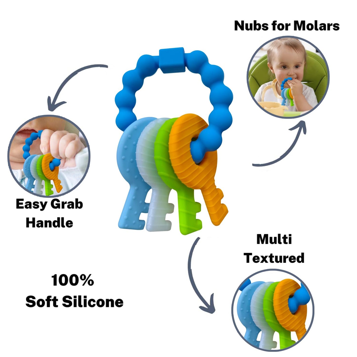 Baby Keys Teether Toys,Silicone Teething Toys for 3-18+ Months,Teething Keys Toy for Infants-Soft & Raised Texture to Soothe Gums,BPA Free (4Colors)