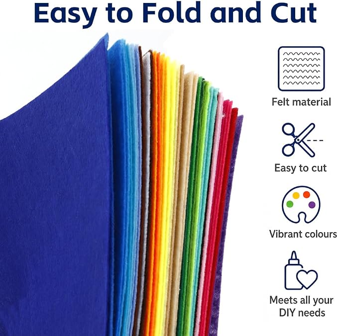 40 Pack Thin Felt Fabric Sheets 6" x 6" Assorted Colors Squares Felt Fabric