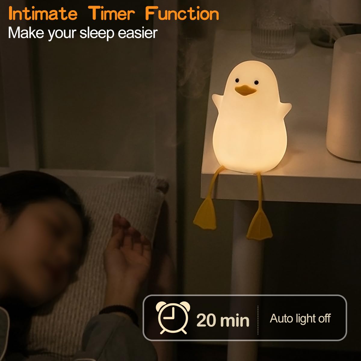 LED Cute Silicone Duck Night Light, Cute Silicone Duck Lamp and Animal NightLight, LED Squishy Animal Light for Sleep, Kawaii Bedside Lamp Room, Rechargeable Bedroom Lamp & Room Gift