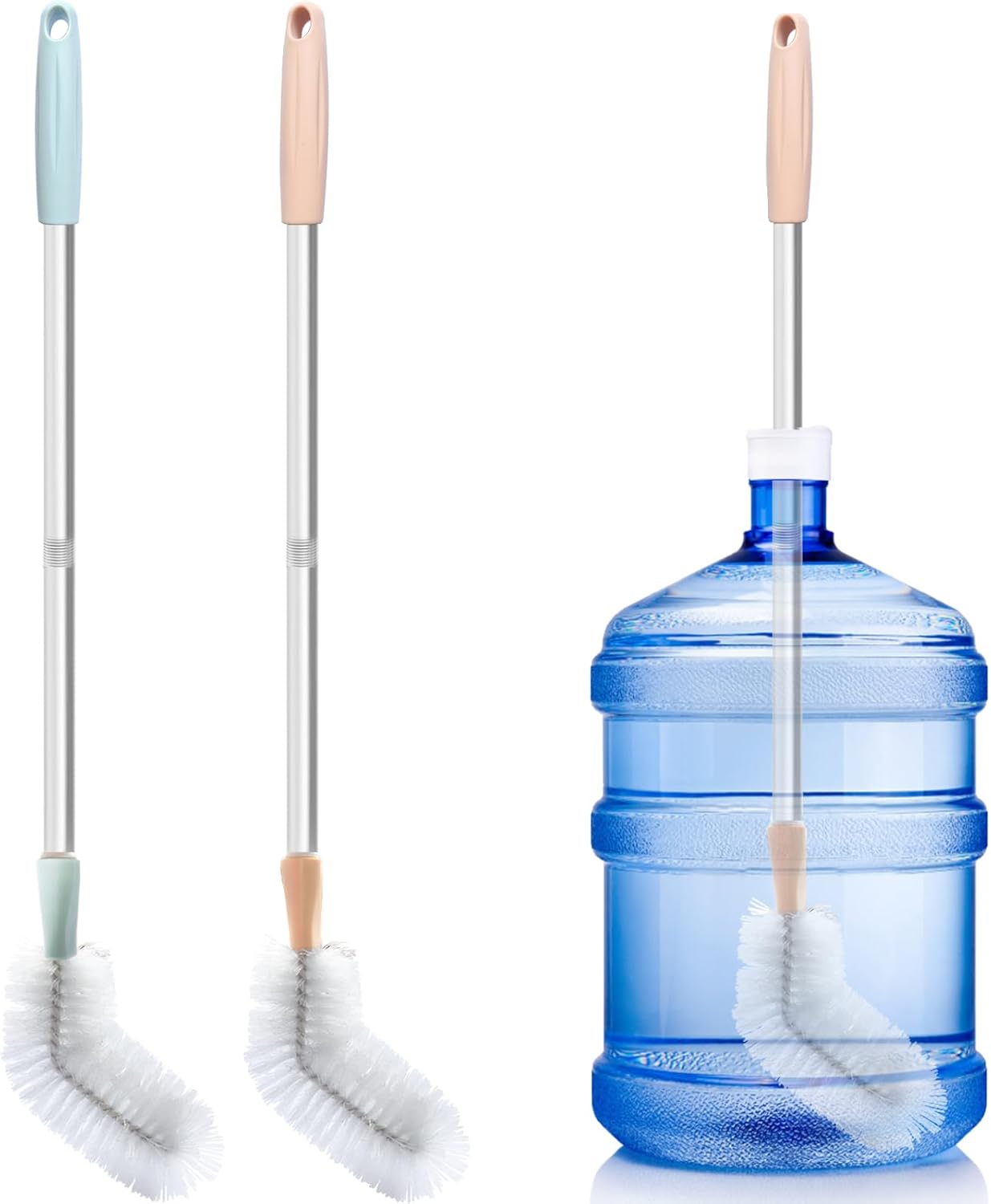 Water Bottle Cleaning Brush, 2 Pack 28inch Bendable Water Bottle Brush Long Nylon Bristles with Stainless Steel Handle for 3 Gallon and 5 Gallon Water Bucket