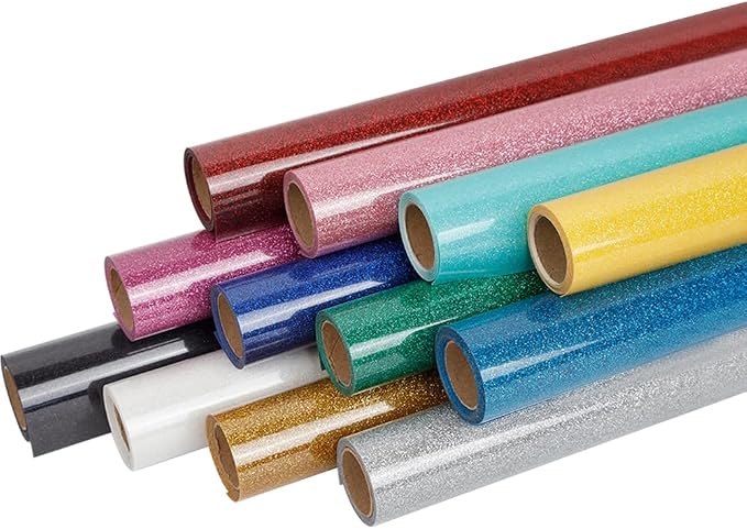 FUNKAKA Glitter Heat Transfer HTV Vinyl Bundle, 12 Rolls 12" x 3ft Iron On Vinyl