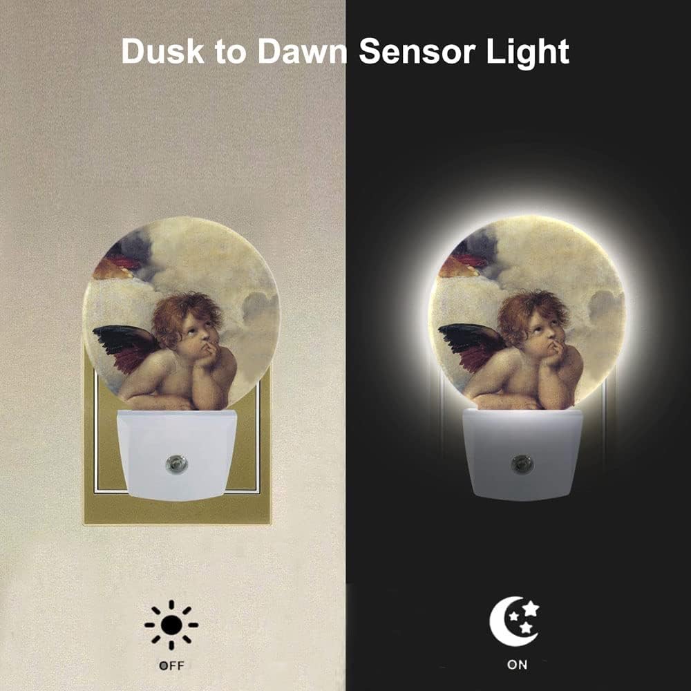 EKOBLA Angel Night Light Angel Wings Cherubs Night Lights Plug into Wall Auto Sensor Dusk-to-Dawn LED Lamp 0.5W Sleep Friendly for Son Boys Pregnant Women Gifts