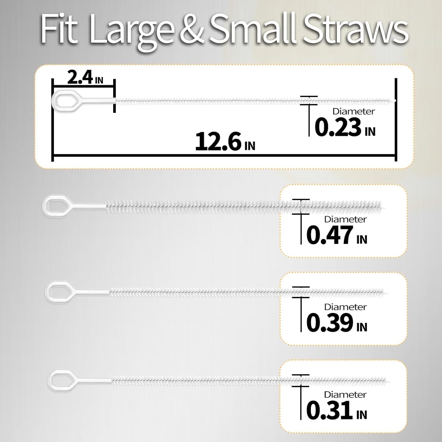 Heavy Duty Straw Cleaner Brush - 4 Pack 12.6 Inch Flexible Full-Cover Brushes with Large Handle, Reusable Pipe & Tube Cleaner Set (0.23", 0.31", 0.39", 0.47" Diameters)
